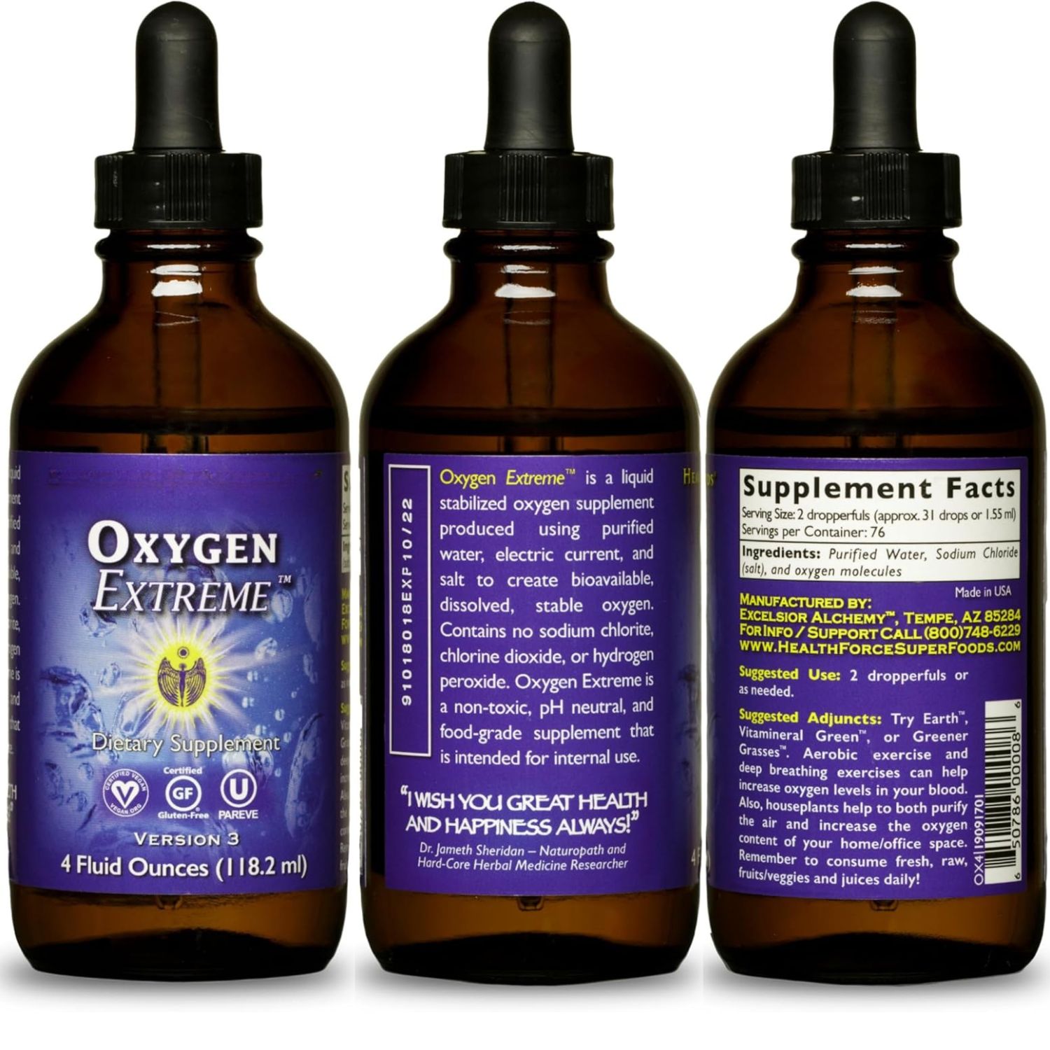 Best oxygen liquid — Oxygen Extreme supplement facts, ingredients: purified water, sodium chloride, oxygen molecules